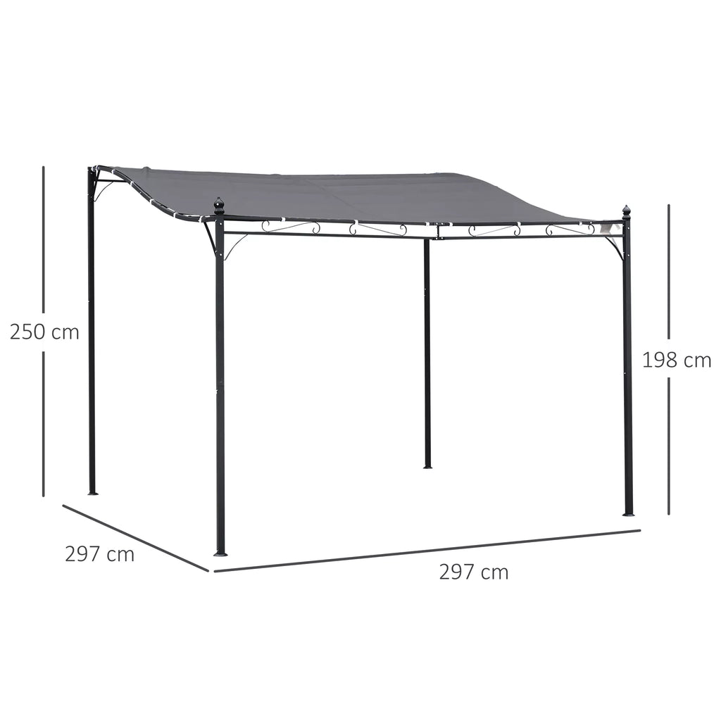 Pergola, sodo pavėsinė, pavėsinė, stogas, palapinė, metalinė, pilka, 297x297 cm