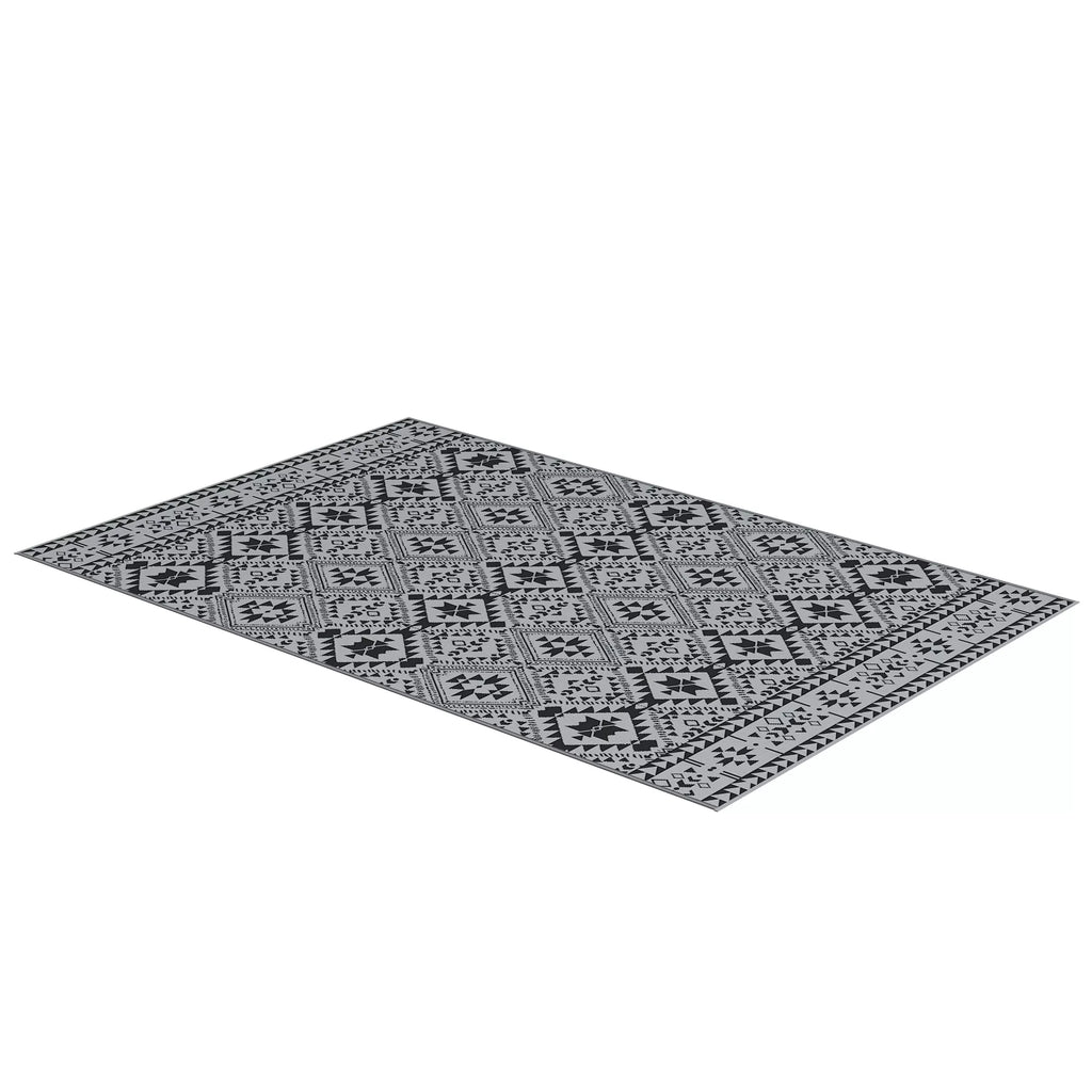 Lauko kilimas, atsparus vandeniui, geometrinis, 182x274 cm, juodas/pilkas