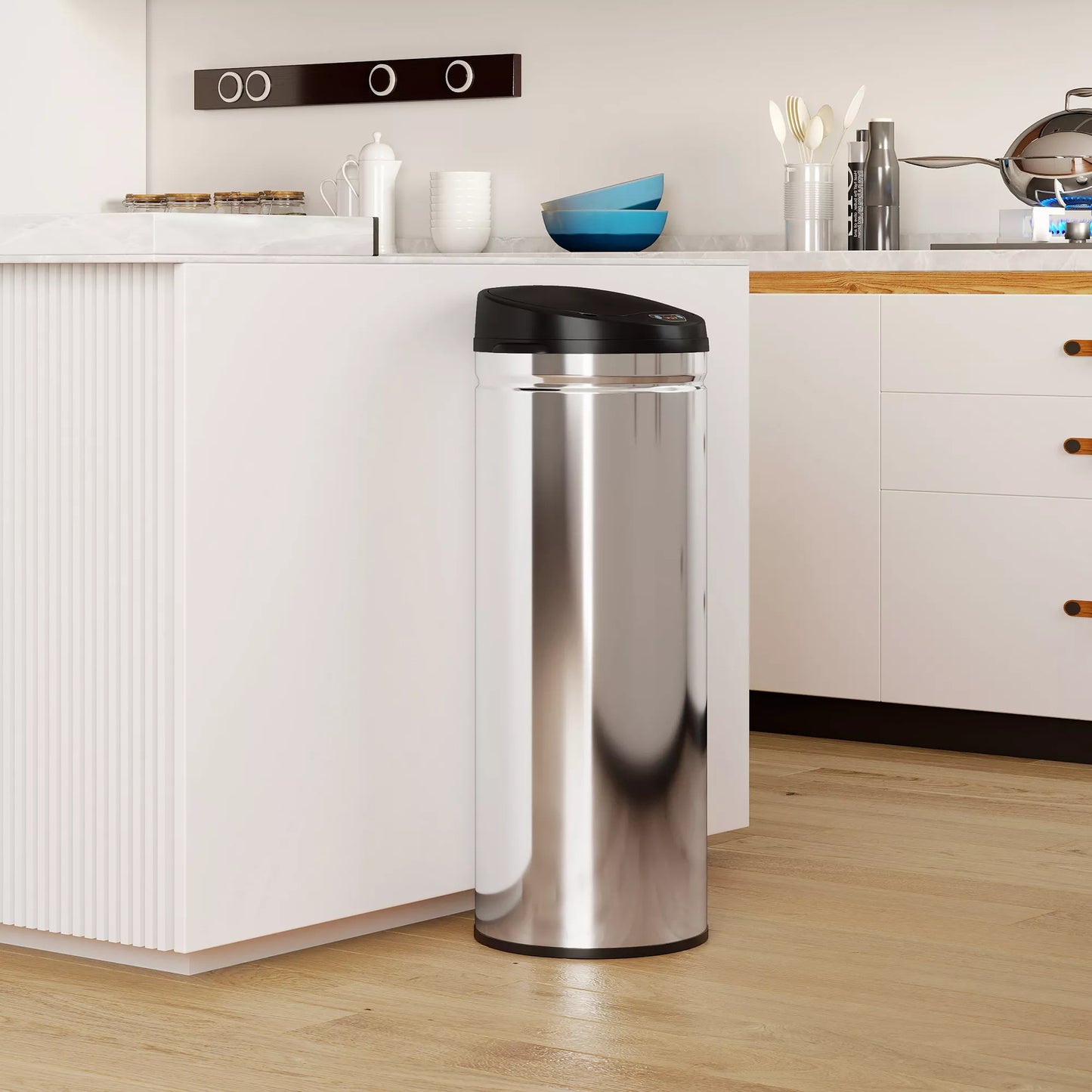 50 litrų talpos šiukšliadėžė su jutikliu ir „Soft-Close“ funkcija, neliestinė nerūdijančio plieno šiukšliadėžė higieniškoms virtuvėms, biurams, sidabrinės spalvos