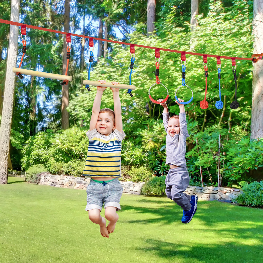 Ninja laipiojimo rinkinys, Slackline, 30 dalių, 10 m virvė, vaikams nuo 3-6 metų