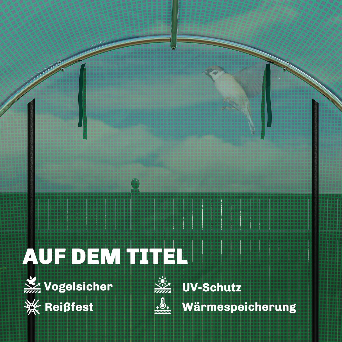 Šiltnamis su dvejomis užtraukiamomis durelėmis ir šešiais tinkliniais langais, plėvelinis ir plienas, 3 x 2 x 2 m, žalia