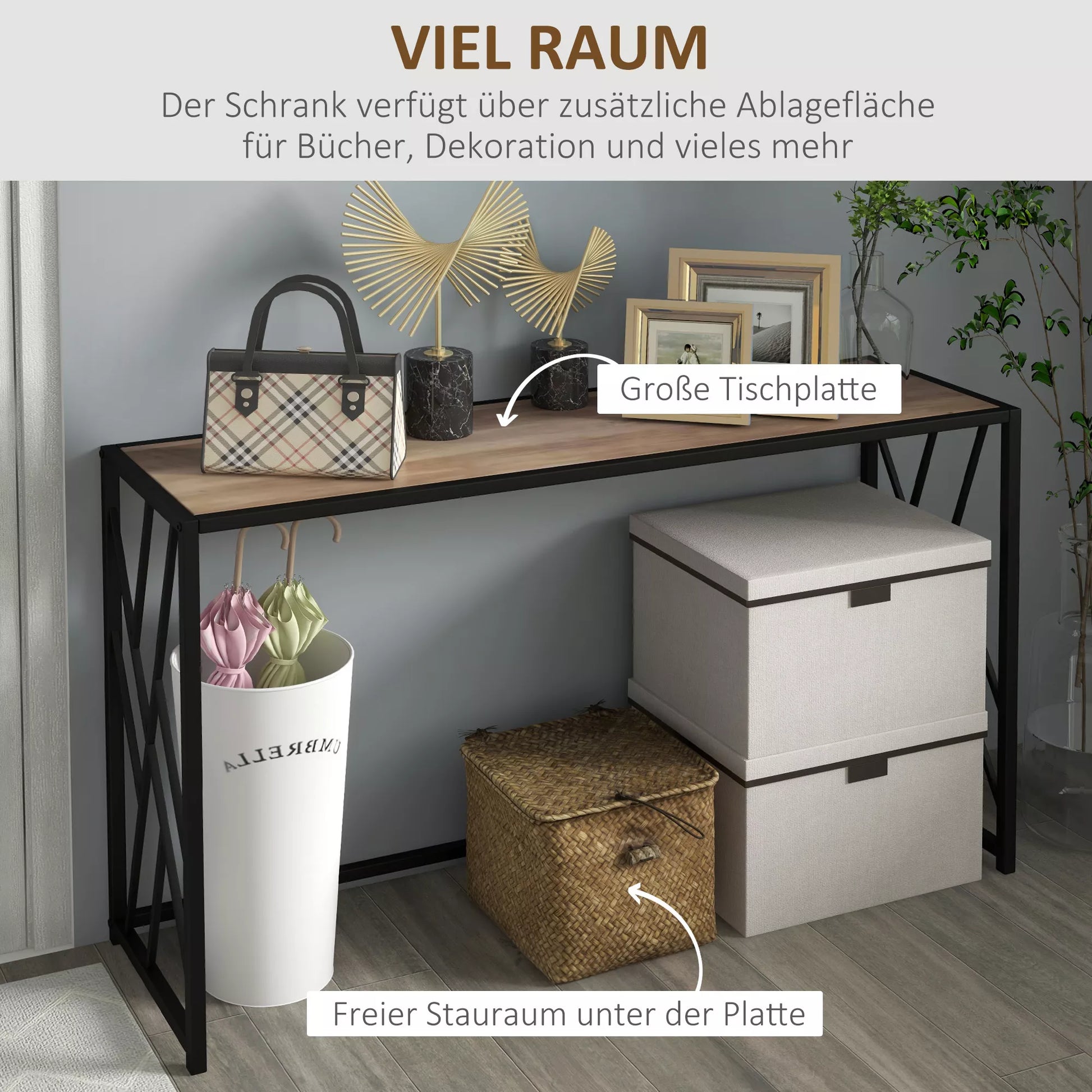 Konsolė, koridoriaus stalas, pramoninis dizainas, tvirtas metalinis rėmas, 120 x 35 x 75 cm