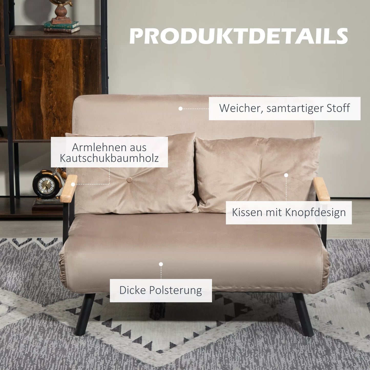 Miegamasis fotelis, svečių lova, mediniai porankiai, metalinis rėmas, iki 120 kg, 102x73x81 cm, šviesiai rudos spalvos