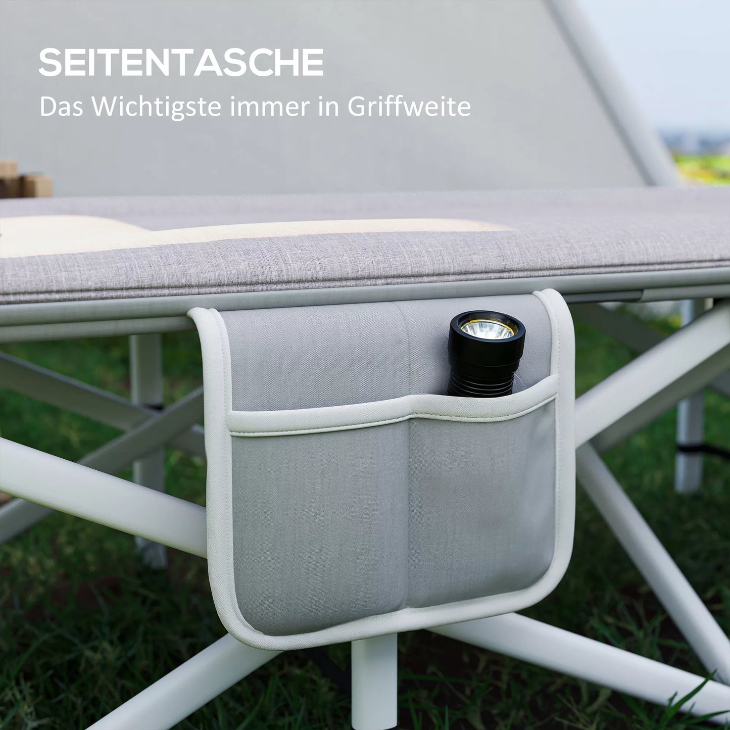 Sulankstoma kempingo lova, minkšta, iki 200 kg, nerūdijančio plieno rėmas, 200x65x42cm, pilka