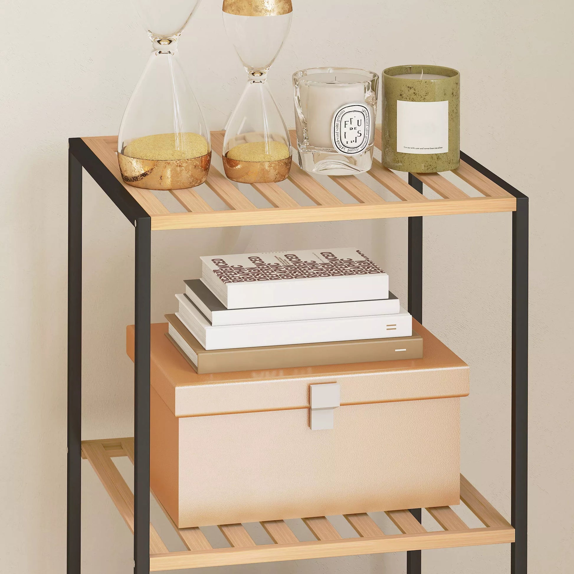 Pastatoma lentyna, 4 aukštų vonios lentyna, knygų lentyna, bambukas ir plienas, 36,5x33x110 cm, natūrali