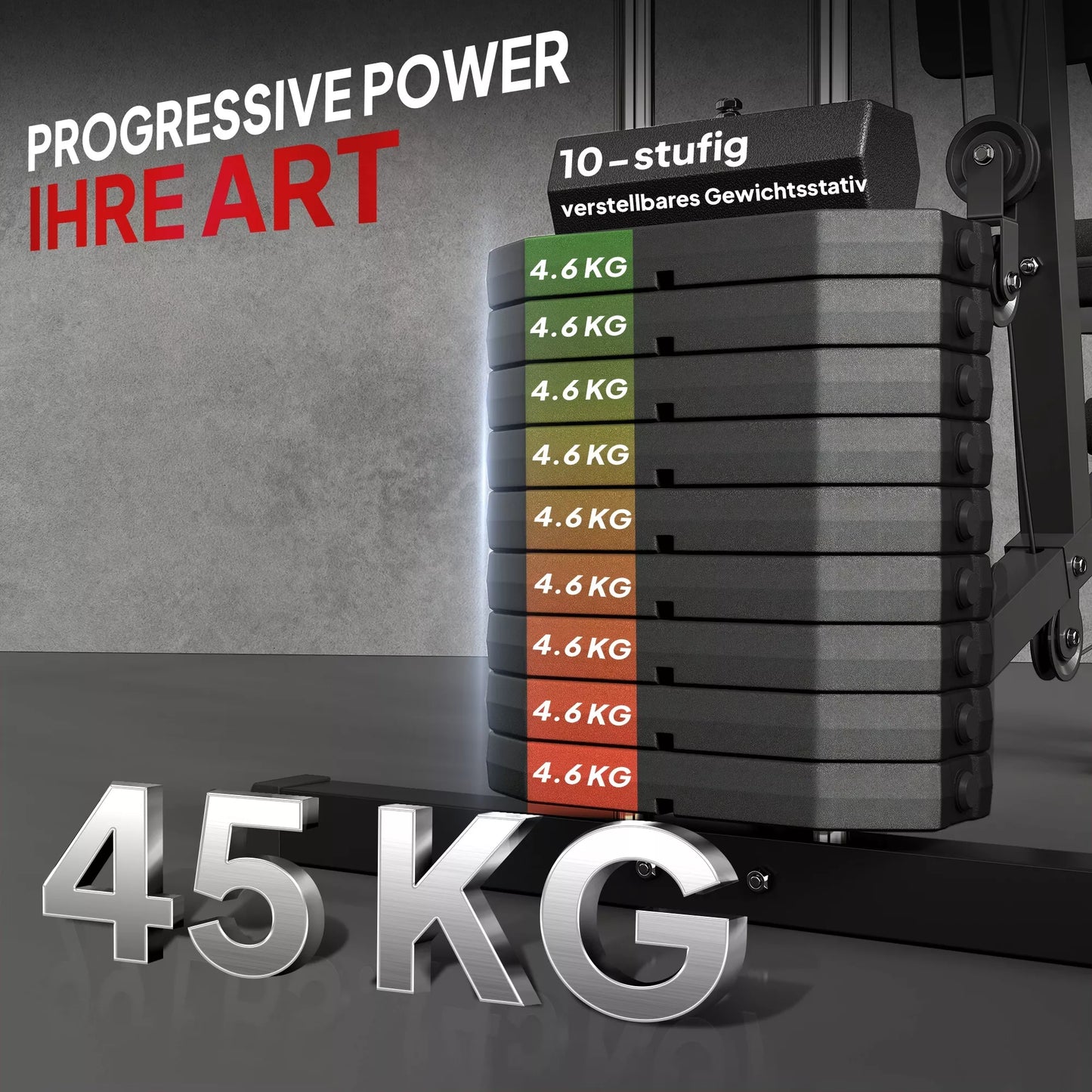 Namų treniruoklių stotis su viršutinio bloko traukimo įrenginiu, kabelio trauka, trumpu bicepso strypu, krūtinės spaudimo įrenginiu, kojų treniruokliu, „Drugelio“ treniruokliu, 45 kg svoriais, daugiafunkcinė treniruoklių stotis, juoda