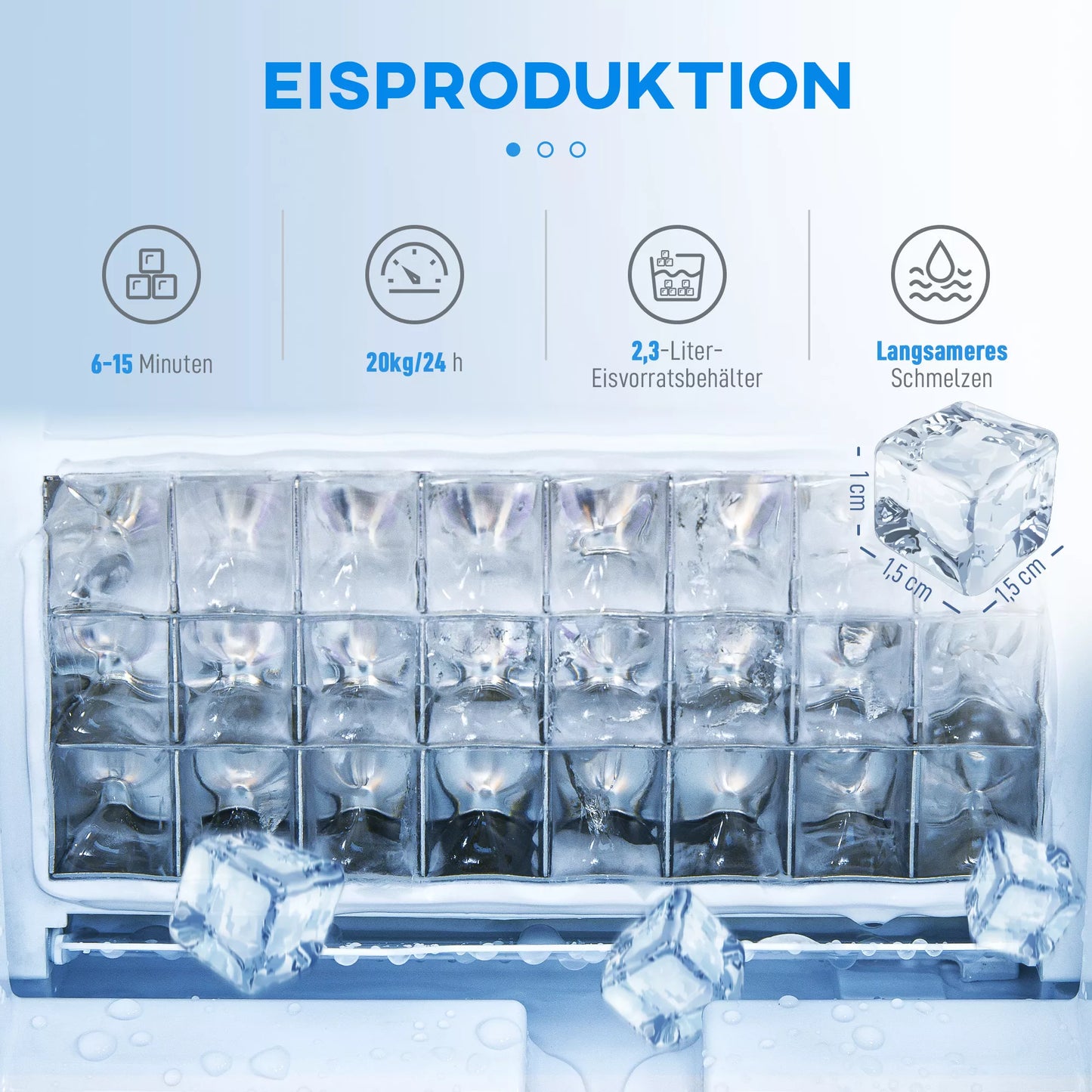 Ledukų gaminimo aparatas, ledukų dozatorius, Ice-Maker, 20 kg/24 val. ledo gaminimo mašina su 2,1 L vandens talpa, sidabrinis