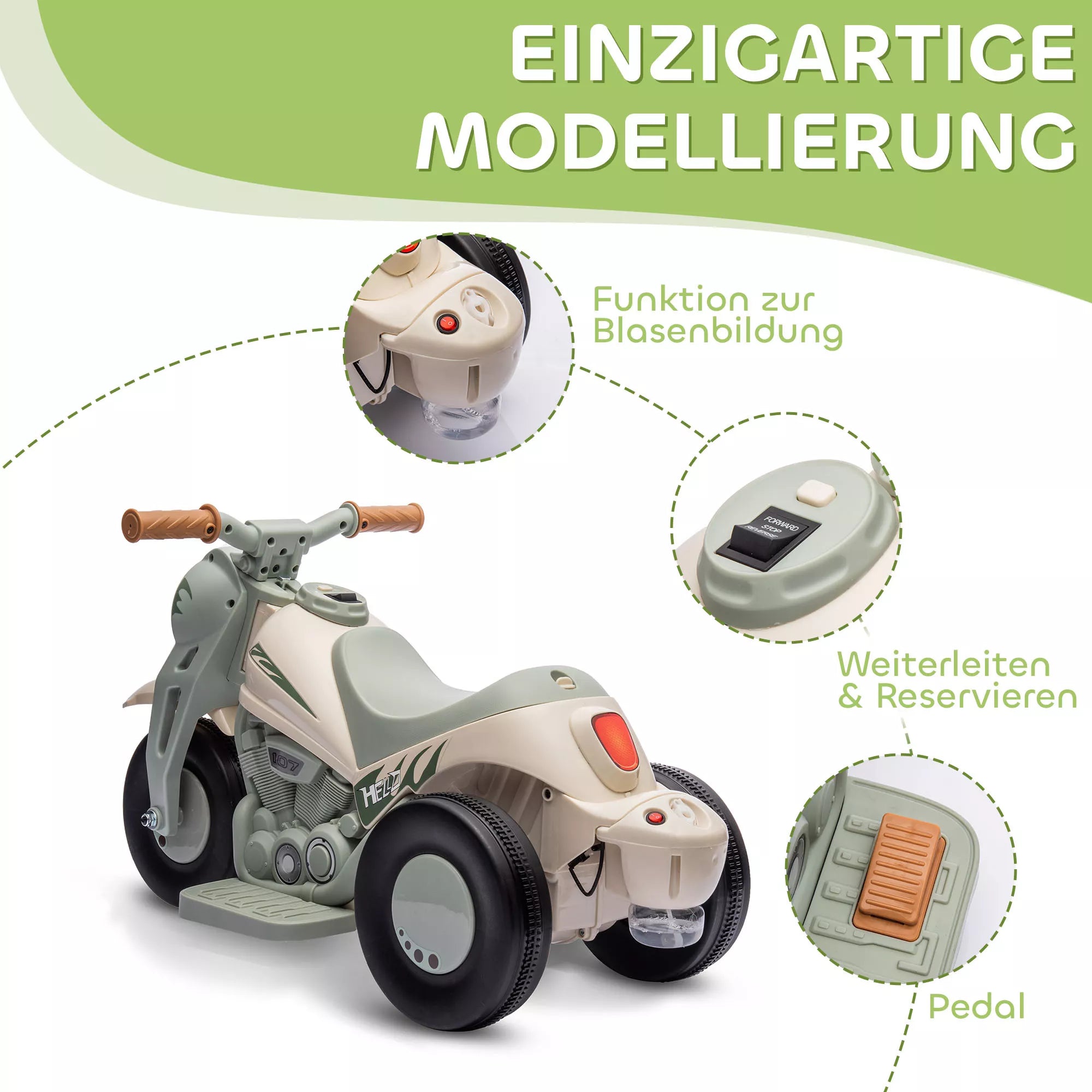 Vaikų elektrinis motociklas, 6 V vaikų motociklas su muzika, greitis 2,5–3 km/h, skirtas 2–5 metų vaikams