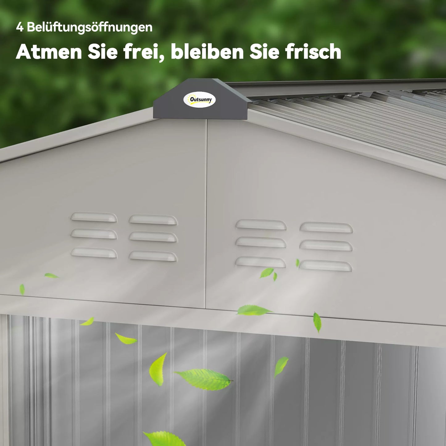 Metalinis sodo namelis įrankiams su stumdomomis durimis ir ventiliacijos langeliais, 277 x 195 x 192 cm, Pilkas