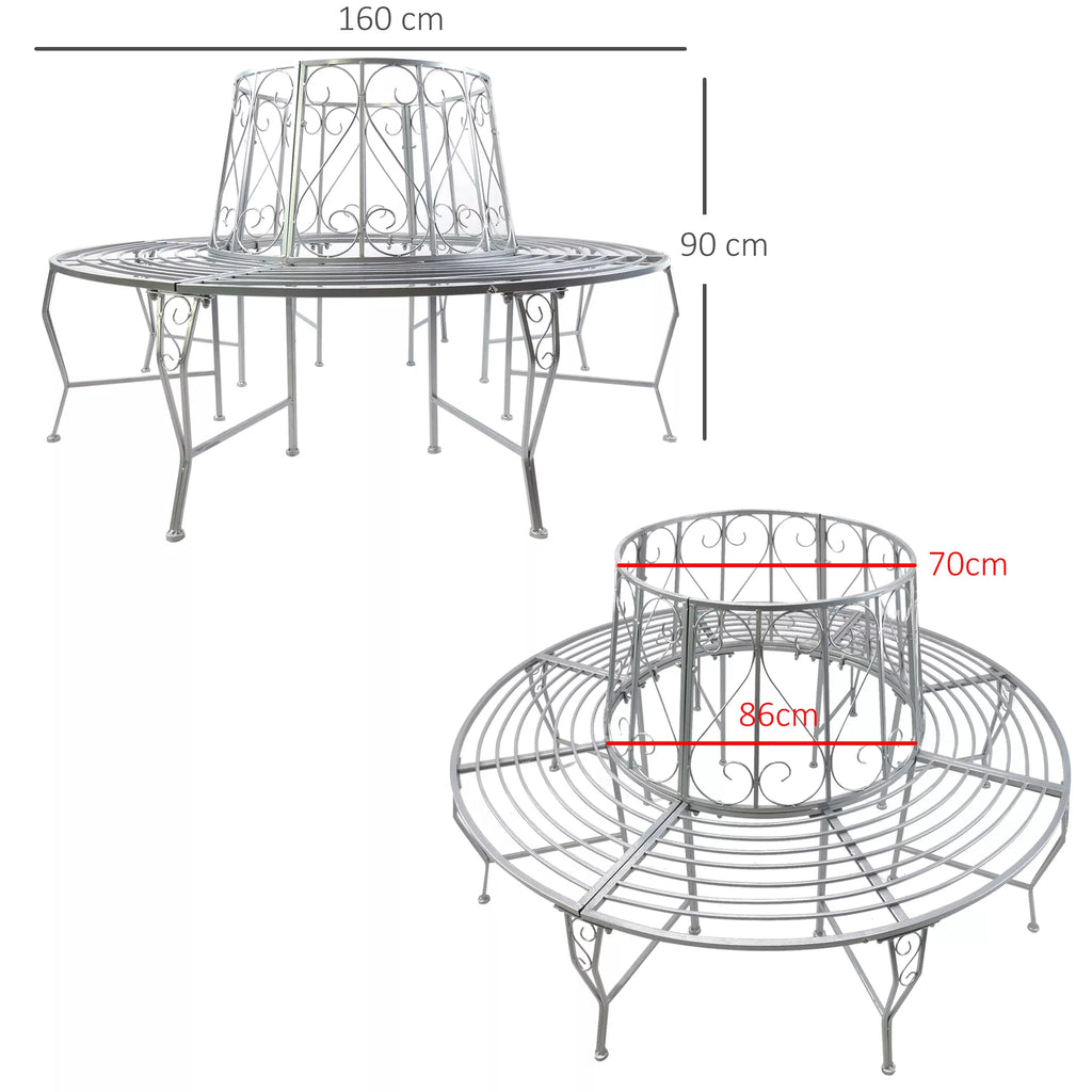 Medžio formos suoliukas, apvalus suoliukas, 360° sodo suoliukas, metalinis suoliukas, skersmuo 160 cm