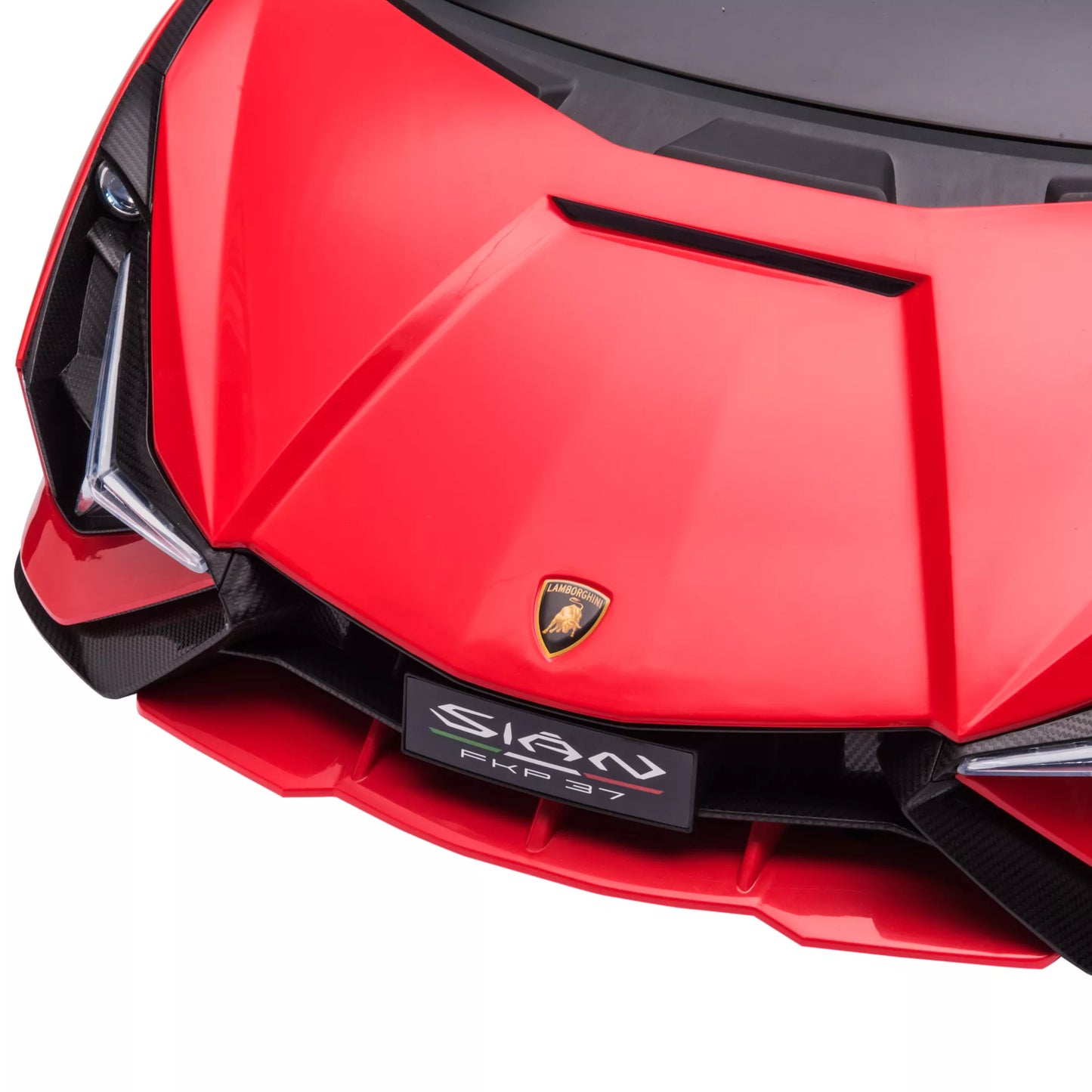 12V vaikiškas elektrinis automobilis Lamborghini SIAN SUV, 2 važiavimo režimai, su nuotolinio valdymo pultu, muzika (MP3/USB), šviesomis, 37-60 mėn., metalo raudonumo, 108 x 62 x 40 cm