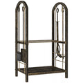 Kaminwood shelf for indoor use 43 x 30 x 74 cm 2-tier firewood shelf with 4 fireplace tools, hooks