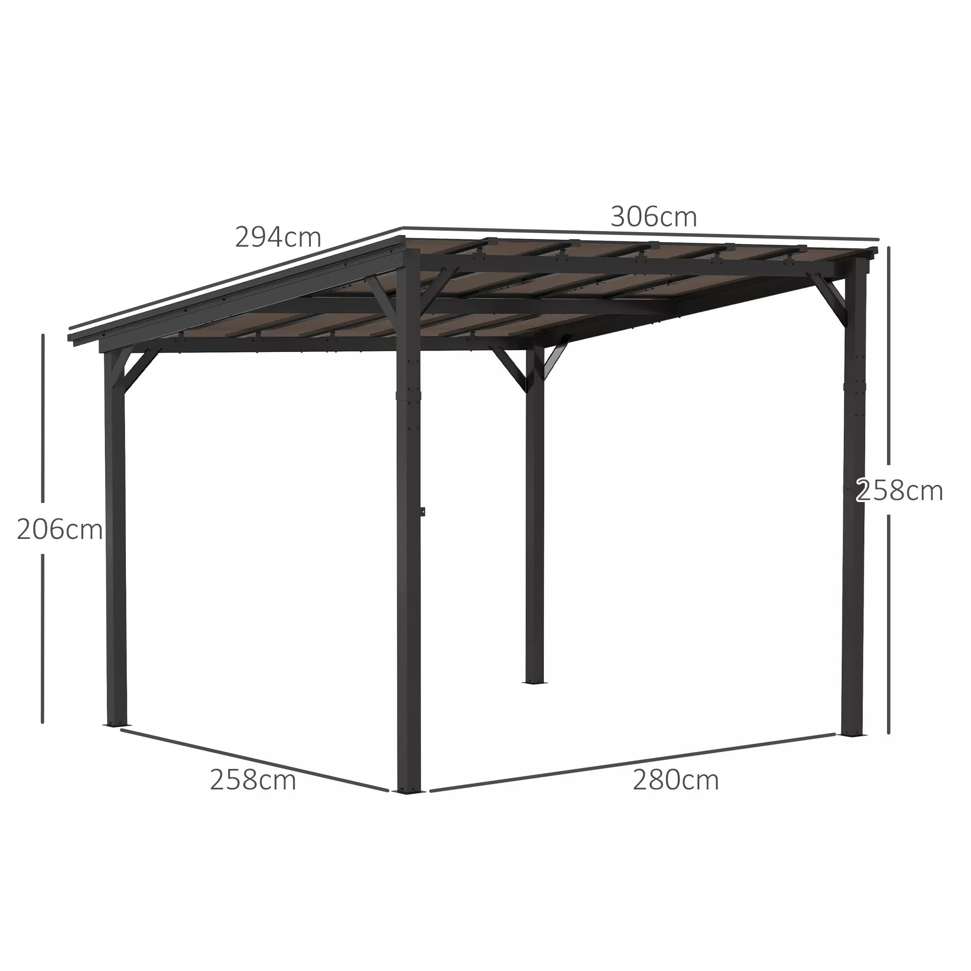 3 x 3 m metalinė pergola, sodo pergola su vandeniui atspariu stogu, laisvai stovinti, atspari vėjui, atspari UV spinduliams, tamsiai pilka