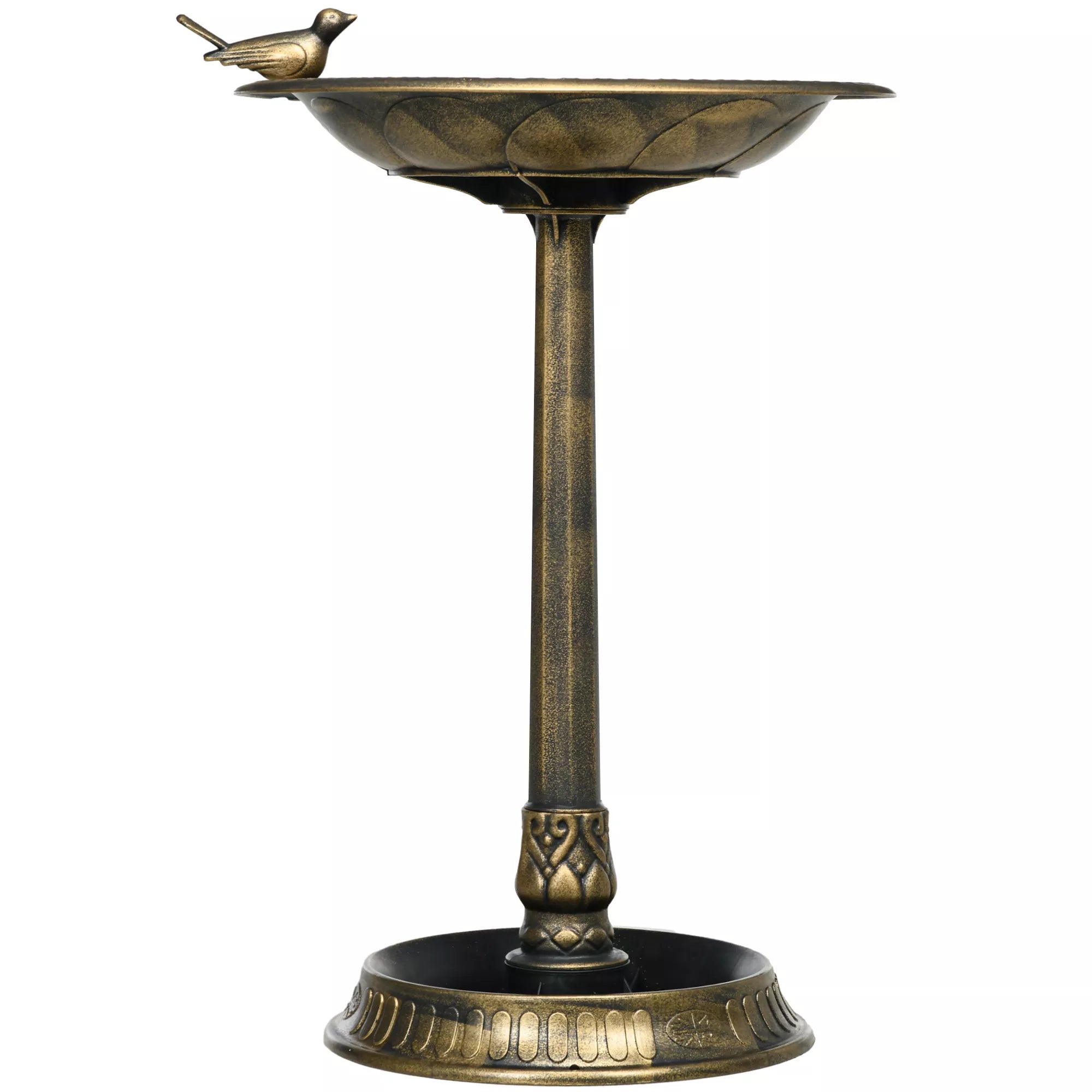 Paukščių girdykla, paukščių vonia su statulėle, gėlių motyvas, 2 baseinai, plastikas, senovinis stilius, 50B x 72H cm, bronzos spalvos