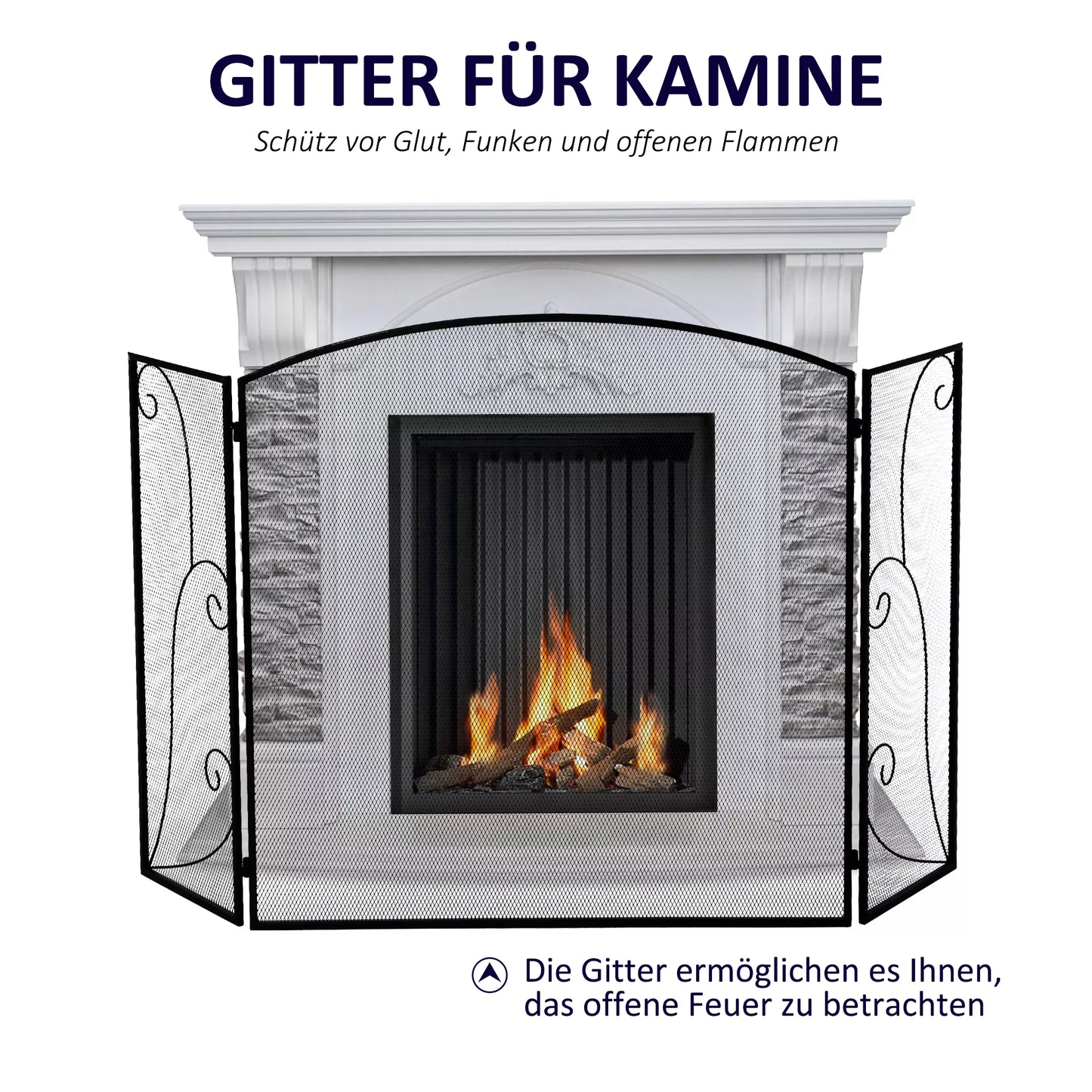 Apsauga nuo žarių židiniams, 3 skydeliai, sulankstoma, lanksti, metalinė, juoda, 132,5 x 76,5 cm