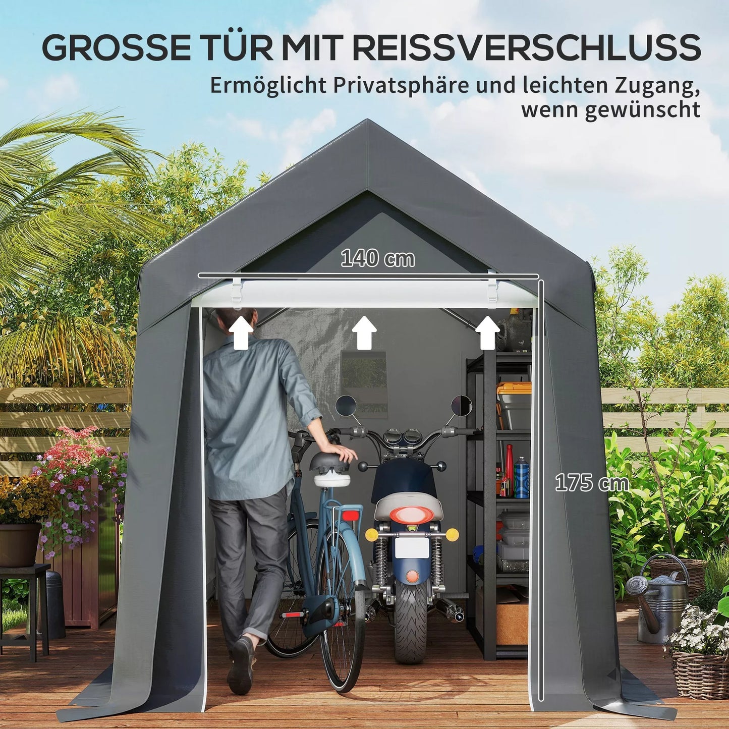 Atspari oro sąlygoms sodo palapinė, UV atspari, su vėdinimo anga, plieno rėmu, 210x360x235 cm, tamsiai pilka