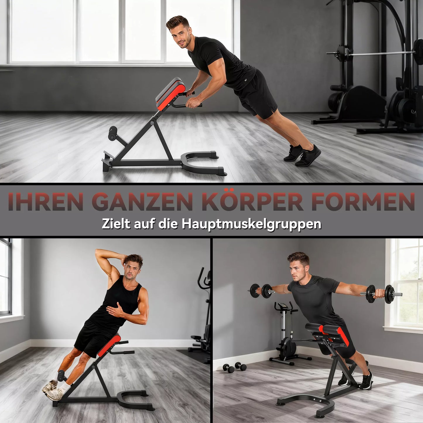 Treniruočių suolas, svarmenų suolas, plieninis, reguliuojamas, su rankenomis, raudonas+juodas