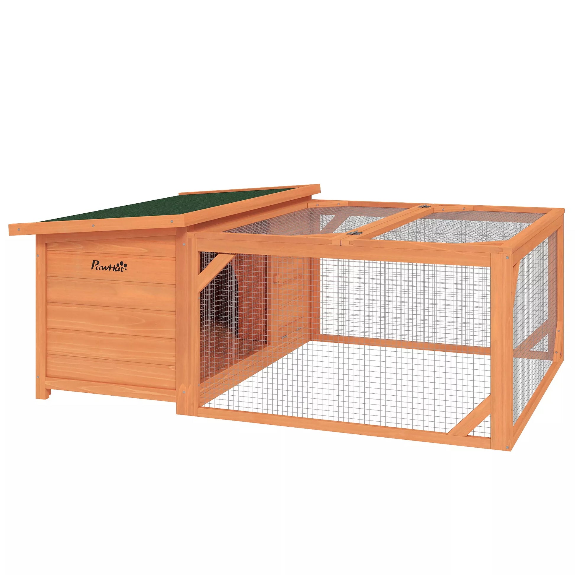 Smulkūs gyvūnėlių tvartas su lauko aptvaru, išimama dugno plokštė, atsparus oro sąlygoms, 125,5 cm x 100 cm x 49 cm Žalias + Natūralus