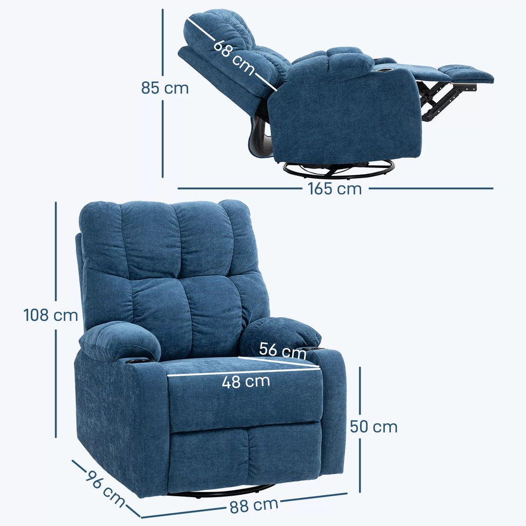 Atpalaiduojantis fotelis su atlošu kojoms, atlošiamas, sukamas, iki 150 kg, plieninis rėmas, 88x96x108 cm, tamsiai mėlynas