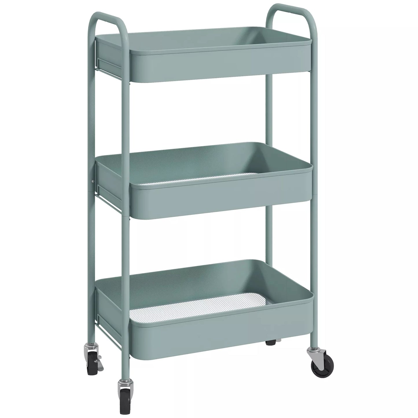 Daugiafunkcis vežimėlis virtuvei, 3 lentynos, 4 ratukai, 45 cm x 30,6 cm x 79 cm, šviesiai mėlynas