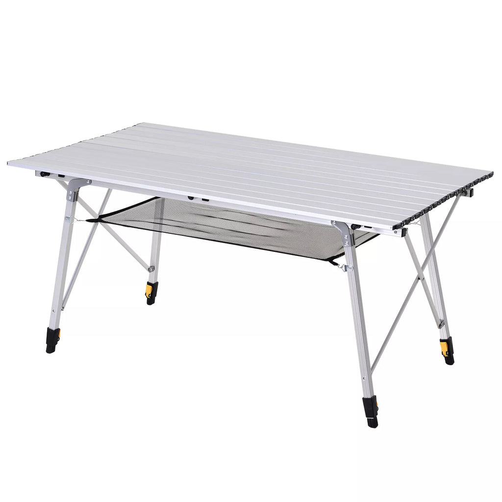 Pikniko sulankstomas stalas, sulankstomas stalas, aukščio reguliuojamas kempingo stalas, su nešimo krepšiu, aliuminis, sidabrinis, 120 x 69 x 59–78 cm