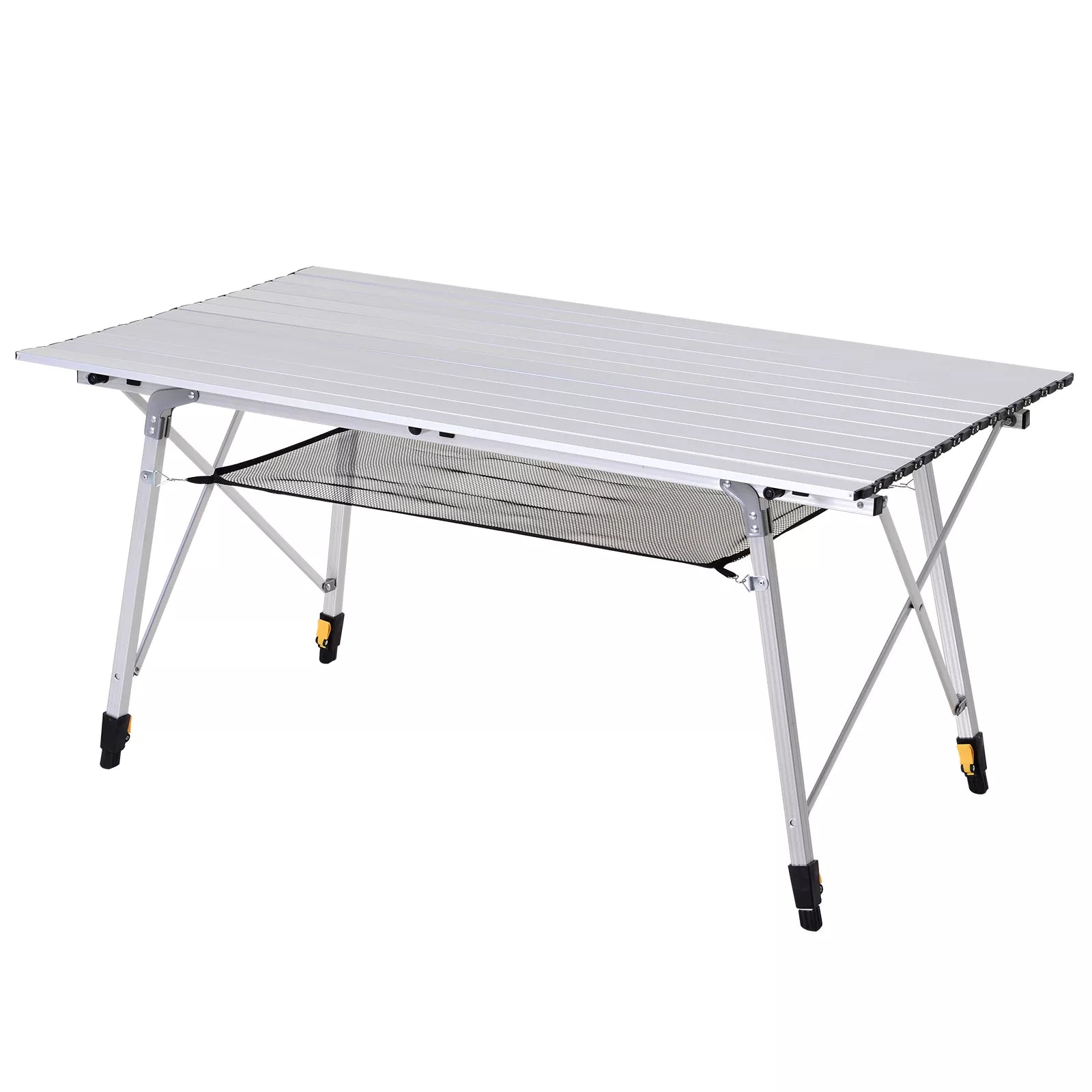 Pikniko sulankstomas stalas, sulankstomas stalas, aukščio reguliuojamas kempingo stalas, su nešimo krepšiu, aliuminis, sidabrinis, 120 x 69 x 59–78 cm