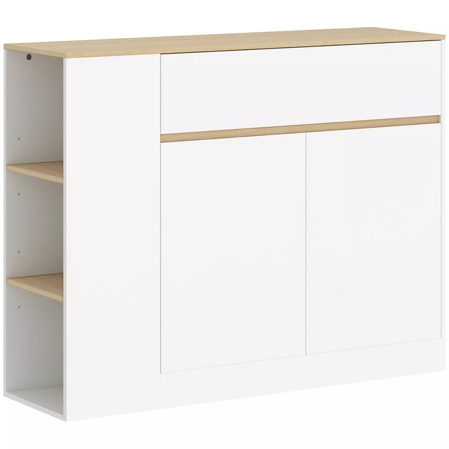 Komoda, didelis spintos skyrius, 3 lentynos, stalčius, 105 x 30 x 81,5 cm, balta/mediena