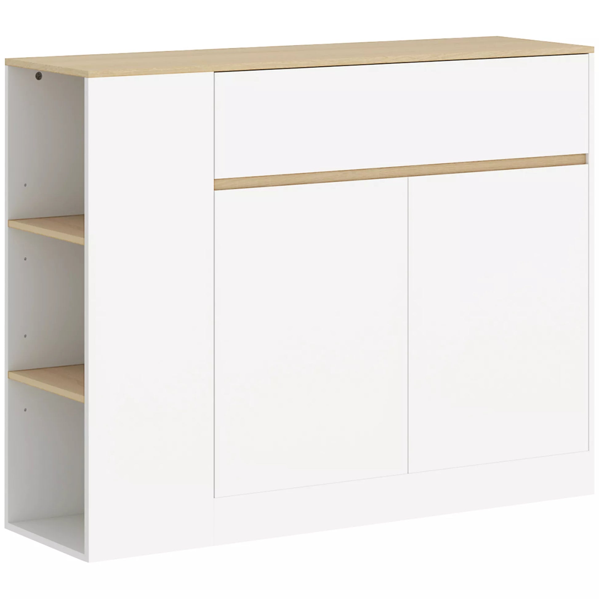 Komoda, didelis spintos skyrius, 3 lentynos, stalčius, 105 x 30 x 81,5 cm, balta/mediena