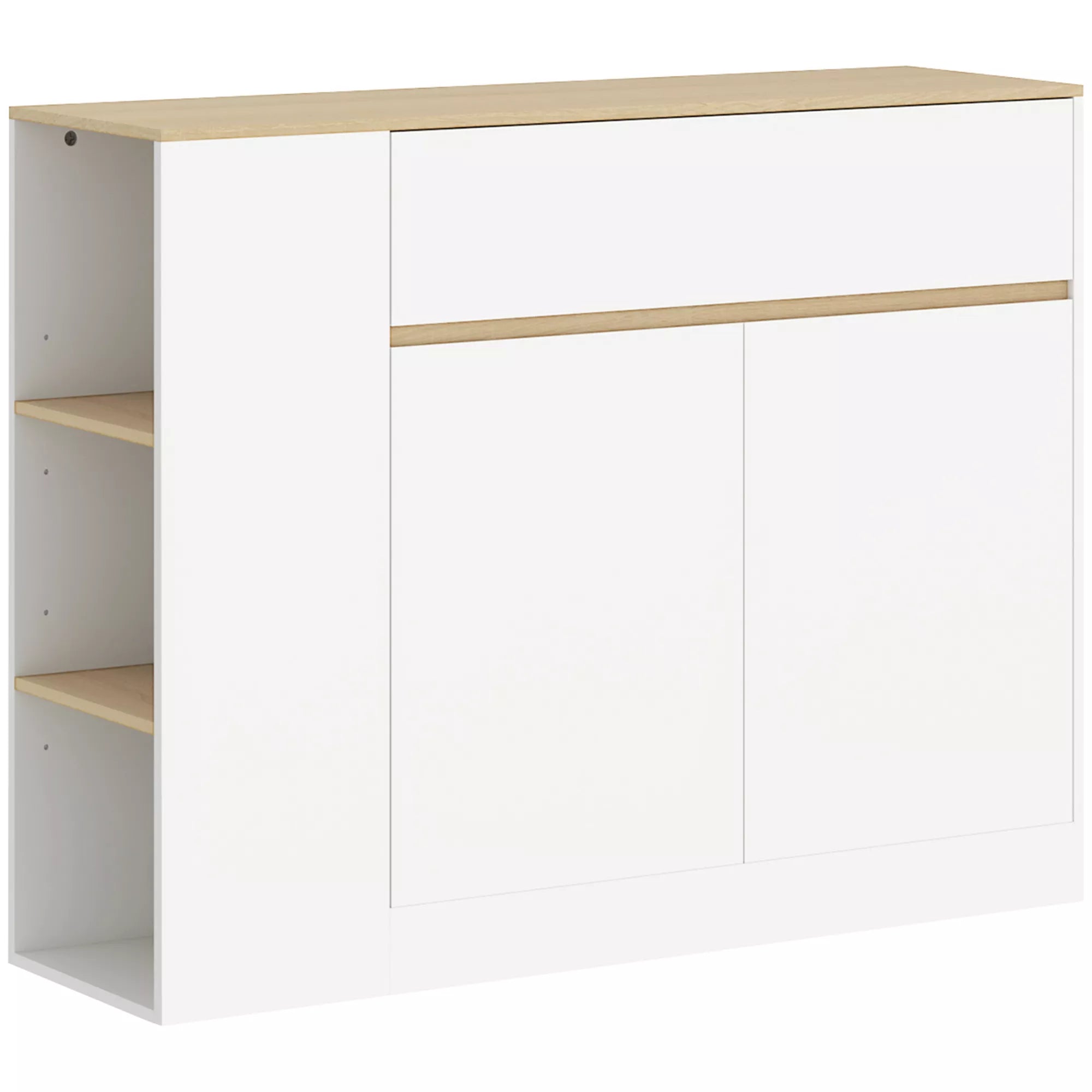 Komoda, didelis spintos skyrius, 3 lentynos, stalčius, 105 x 30 x 81,5 cm, balta/mediena