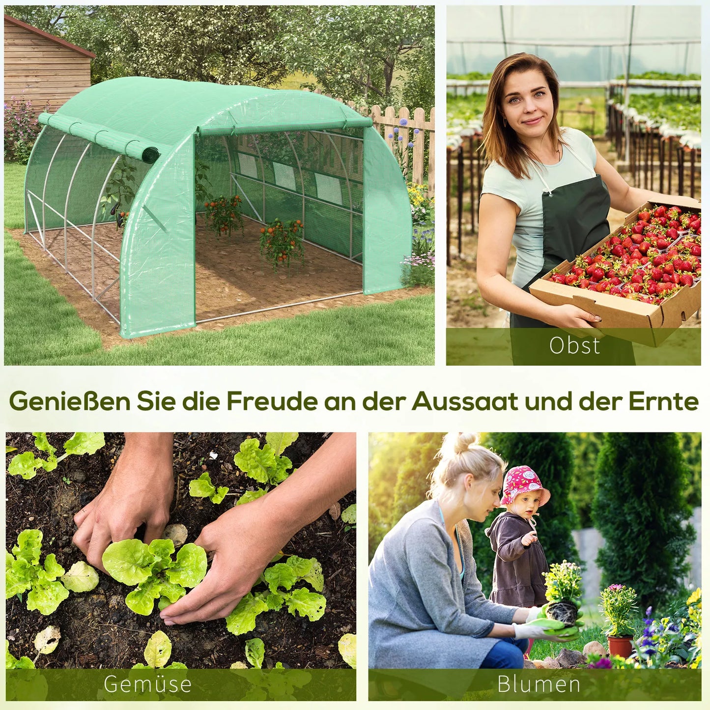 Folių šiltnamis, šiltnamis, įvažiuojamas, tinkliniai langai, metalinis rėmas, 4x3x2m, žalias