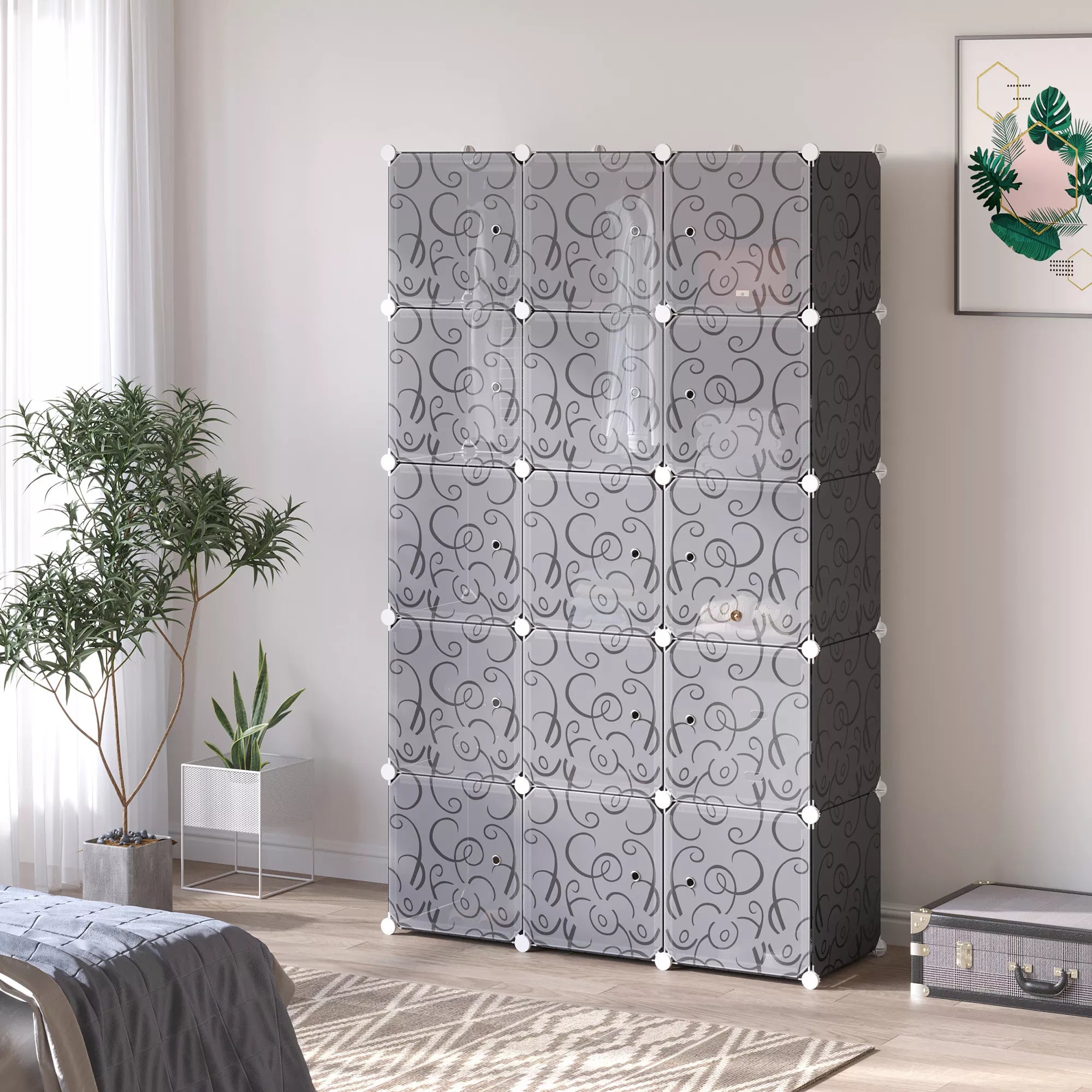 Drabužių spinta modulinė, su durimis, 111 x 47 x 183 cm, juodos ir baltos spalvos