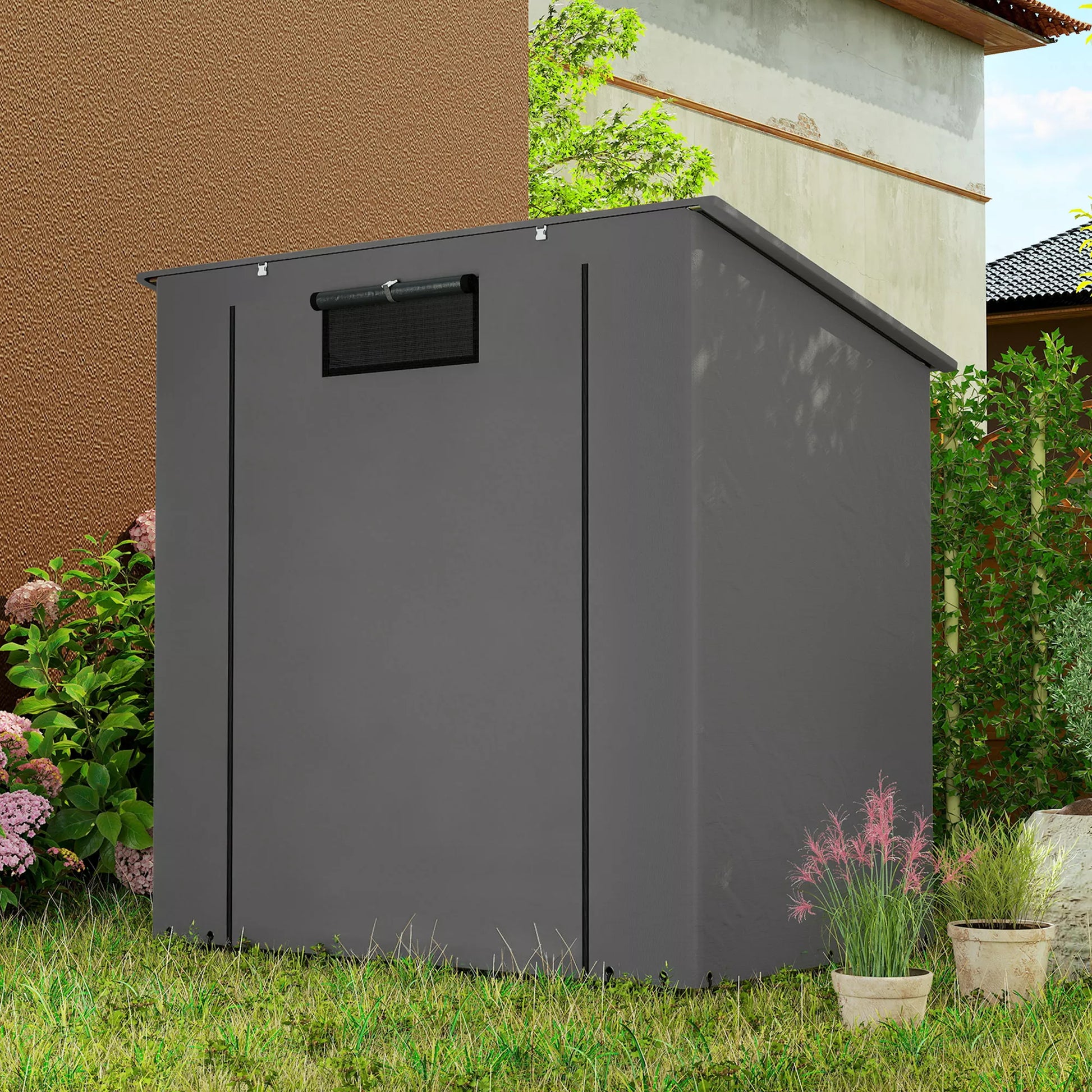 Palapinė-garažas 1,9 x 1,2 m Neperšlampama garažo palapinė su užtrauktuku užsegamomis durimis Vėdinimo langais Tamsiai pilka