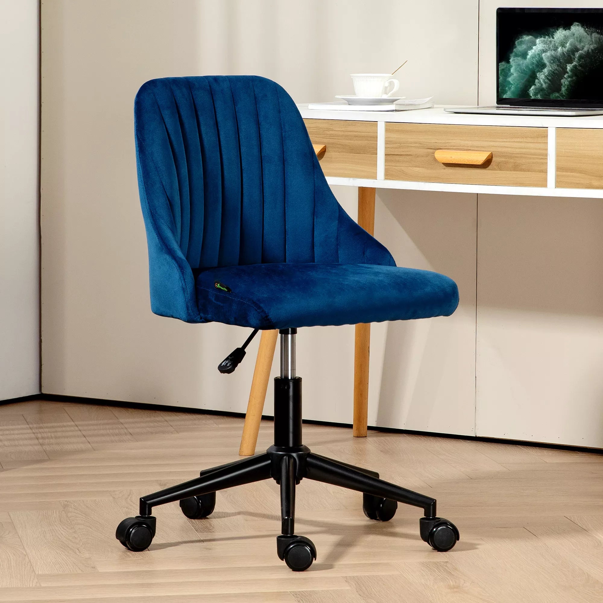 Biuro kėdė Sukiojama kėdė Rašomojo stalo kėdė Ergonomiškas linijinis dizainas Reguliuojamas aukštis 360° sukiojama Putų medžiaga Velveto tipo poliesteris Mėlyna 50 x 58 x 77-87 cm