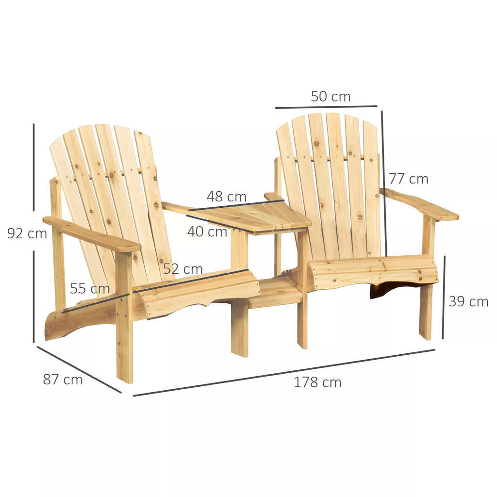 Adirondack sodo kėdė su stalu ir skėčio skyle 2 vietų sodo kėdės Sodo baldų komplektas balkonui Masyvi mediena Natūralus 178 x 87 x 92 cm