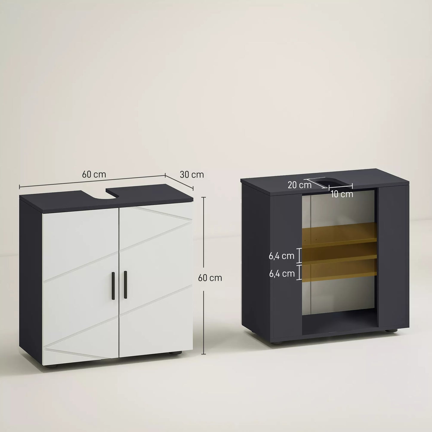 Vonios spintelė, vonios komoda, spintelė po praustuvu, 2 lygiai, medinė, šviesiai pilka