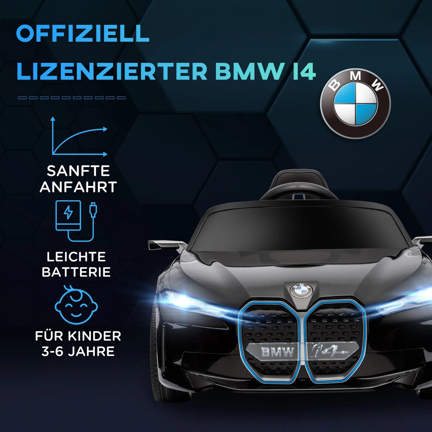 Vaikiškas automobilis, įkraunamas akumuliatorius, 3-5 km/h, su nuotolinio valdymo pulteliu, multimedijos grotuvas, juodas