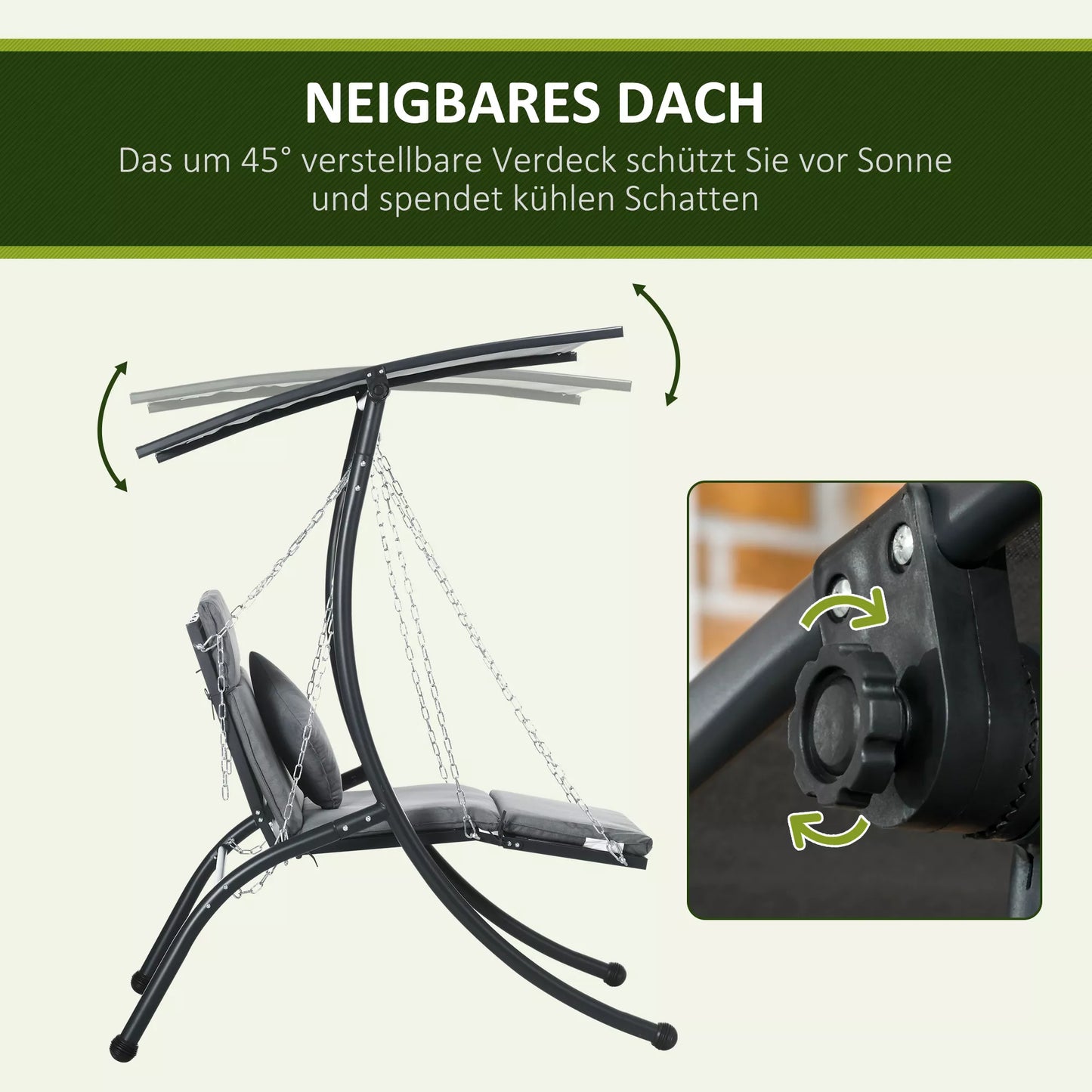 Kabanti gultas, pakreipiamas stogas, su sėdimojo pagalvėle, pagalvėle, plieniniu rėmu, tamsiai pilkos spalvos, 108 x 145 x 169 cm