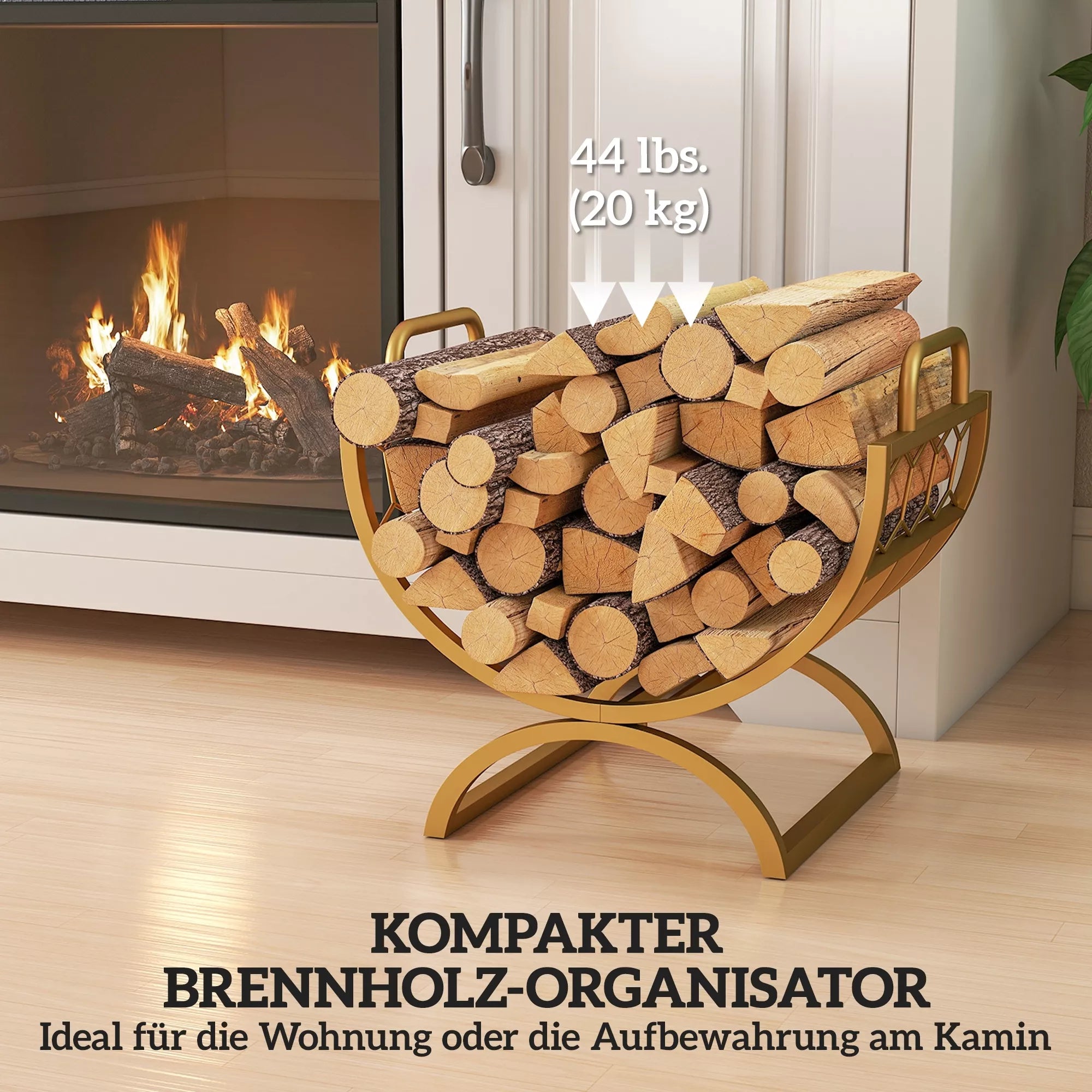 Kaminų malkų lentynos vidaus patalpoms 46 x 36 x 41 cm Malkų lentynos kaminams Krosnelė Metalo Auksas