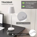 Lempa su informacine grafika apie belaidį įkrovimą ir USB-C