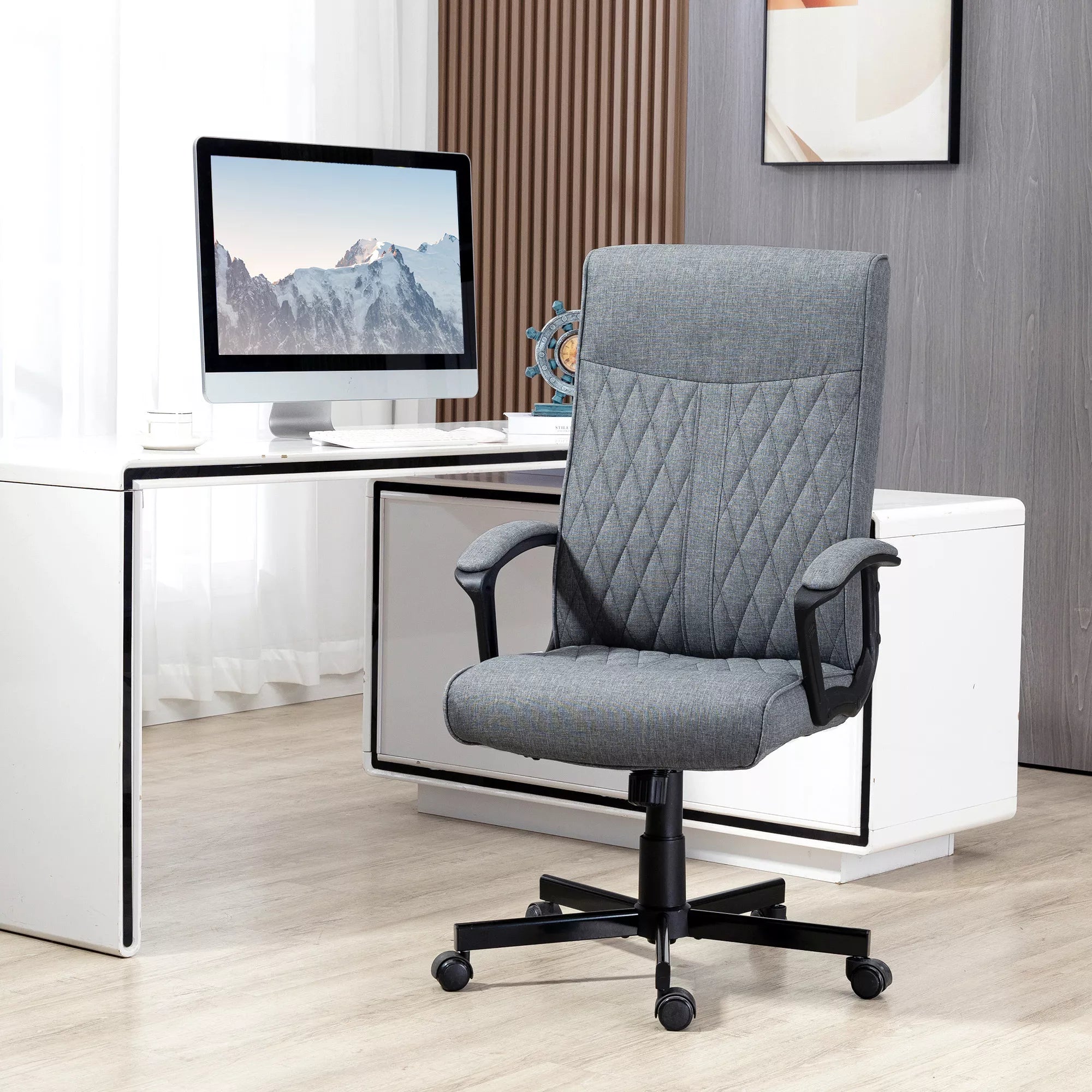 Biuro kėdė, kompiuterio kėdė, reguliuojamo aukščio, nuolydžio, ergonomiška biuro kėdė, pilka