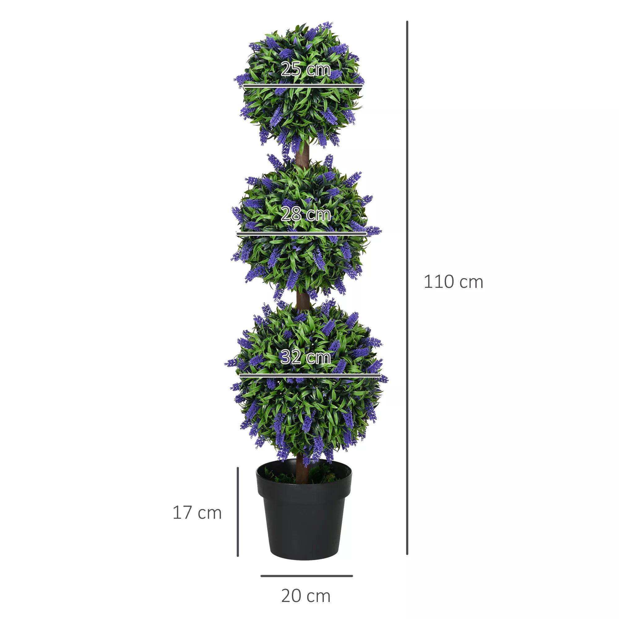 Dirbtinio augalo matmenų schema: aukštis 110 cm