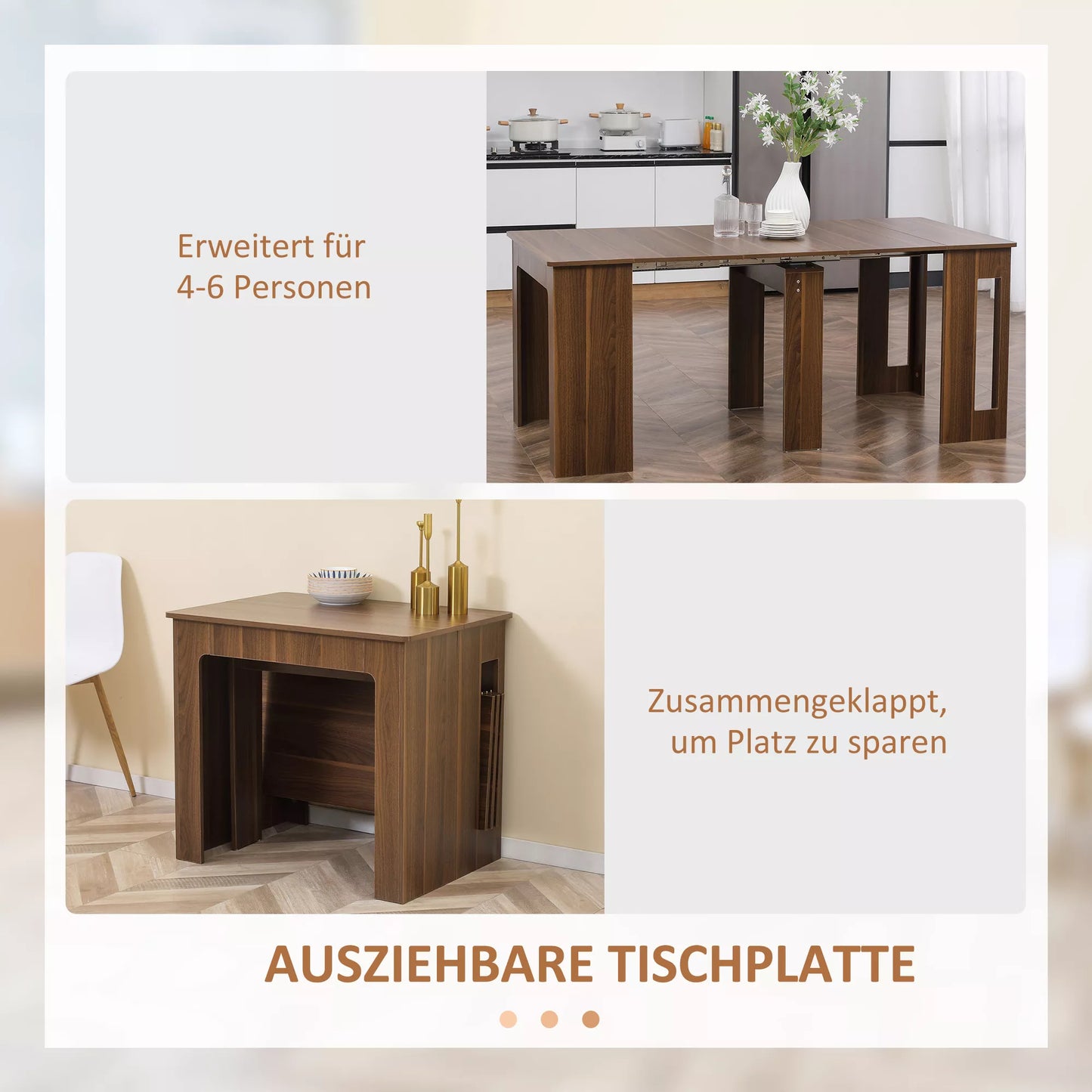 Išskleidžiamas valgomojo stalas, mobilus, modernaus dizaino, 180cm x 85cm x 75cm, rudas