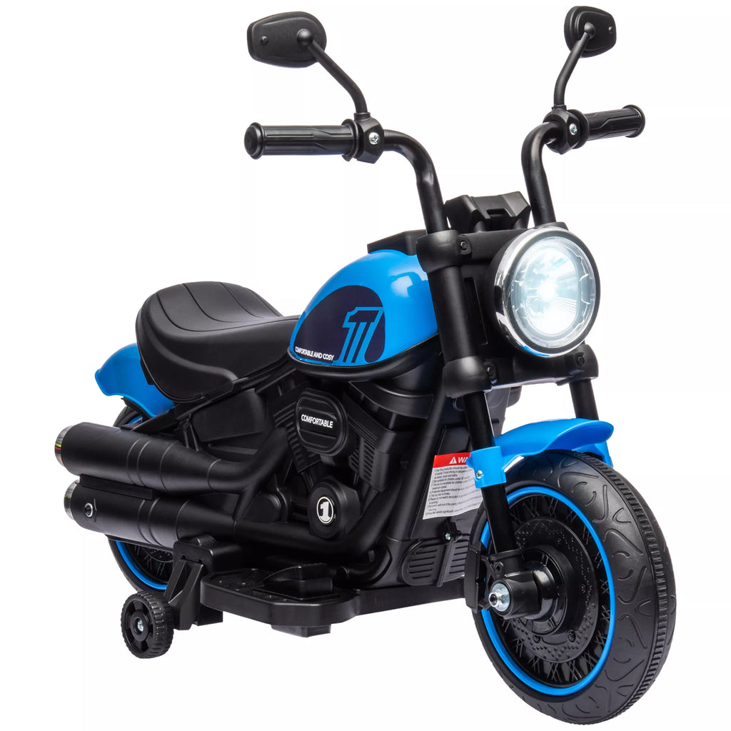 Elektrinis vaikų motociklas, elektrinis vaikų transporto priemonė, su žibintais, 3 km/h, mėlyna + juoda