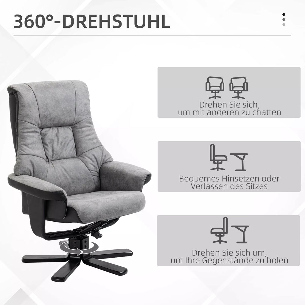 Poilsio krėslas su pakojumi, 360° pasukamas, atlenkiamas, pilkas