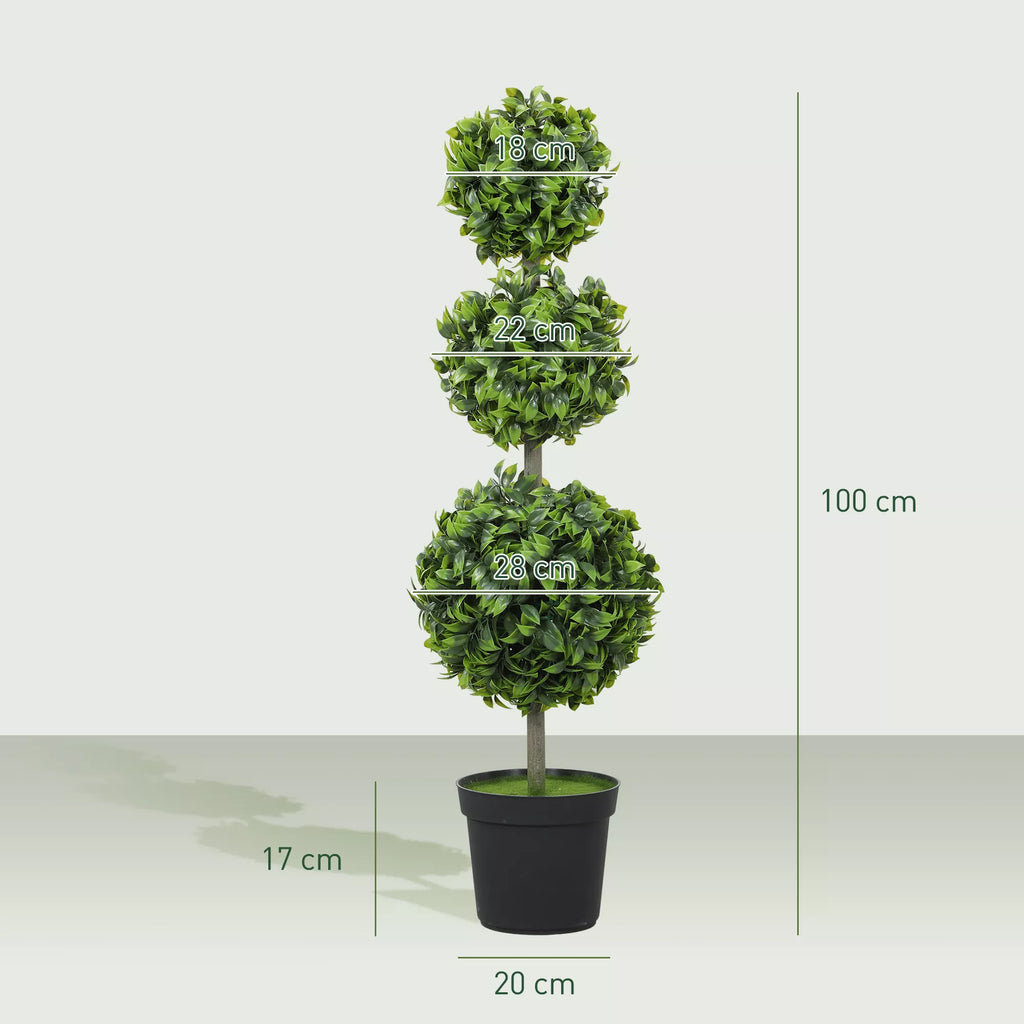 Dirbtinis topiaras su 3 rutuliais, 100 cm, žalias, 2 vnt.