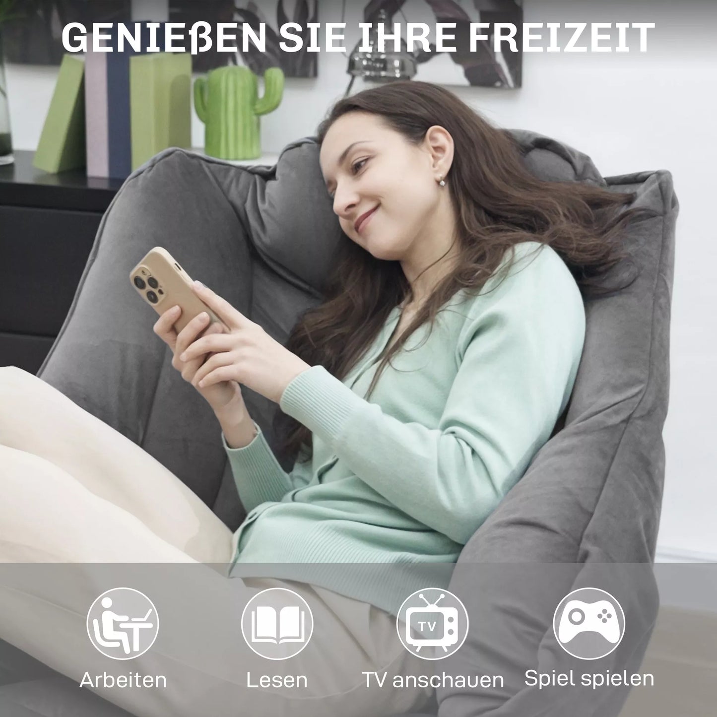 Modernus akcentinis krėslas, minkštas krėslas su plieninėmis kojomis ir šoninėmis kišenėmis, skirtas svetainei, miegamajam, pilkos spalvos