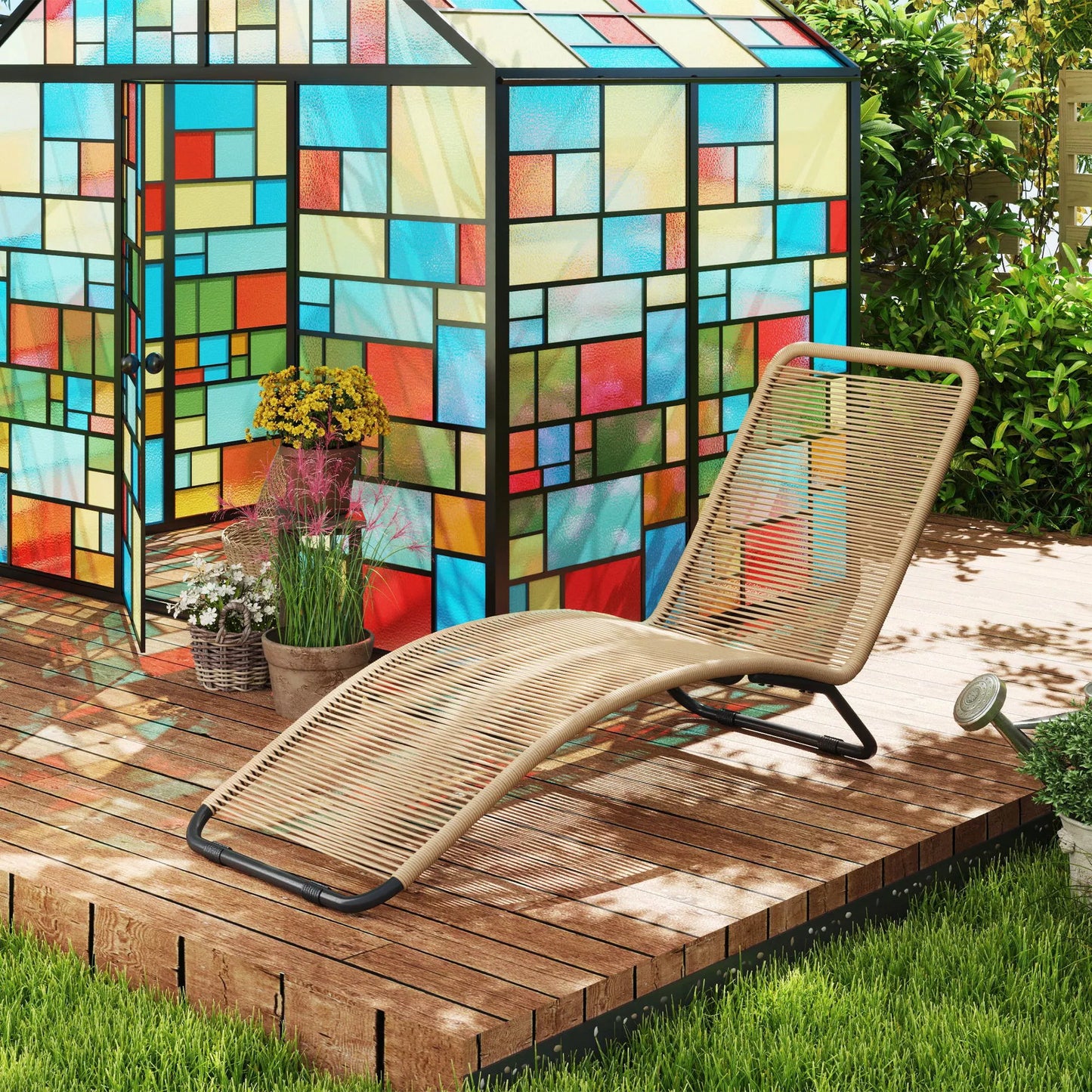 Rotango gultas, S formos gultas su rotango pynimu, krepšinio gultas su plieniniu rėmu, rudas