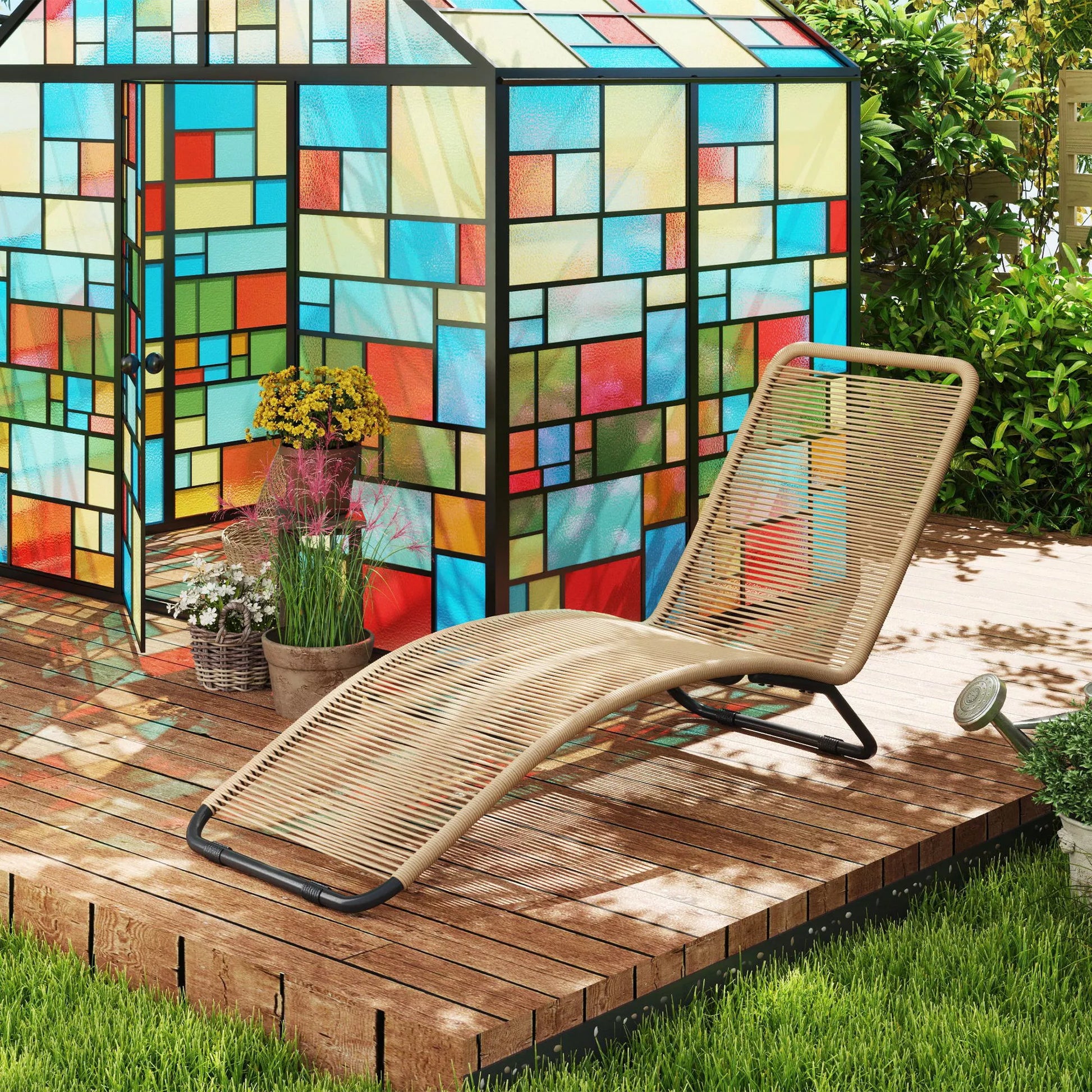 Rotango gultas, S formos gultas su rotango pynimu, krepšinio gultas su plieniniu rėmu, rudas