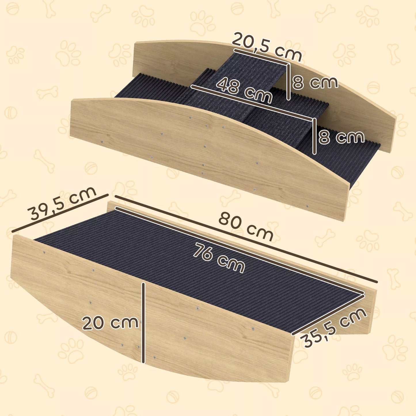Agility Šunų svirtis, 2-in-1 svirtis ir laipteliai, neslystanti, eglės mediena, 80 x 39,5 cm