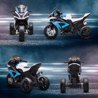 Mėlynas motociklas iš įvairių pusių